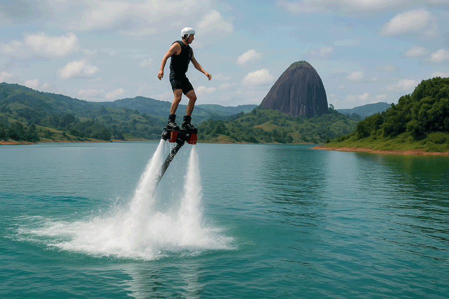 Hacer flyboard en Guatapé con vista al peñol