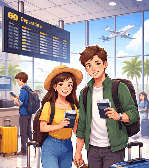 Imagen de una pareja en el Aeropuerto