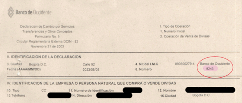 Recibo consignación Banco de Occidente