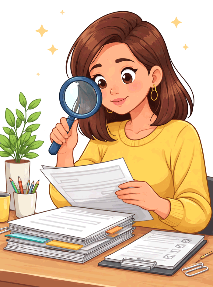 Mujer revisando documentos importantes