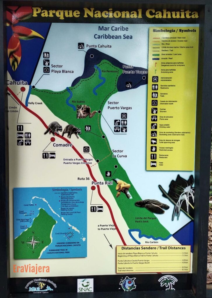 Mapa del parque nacional Cahuita Costa Rica