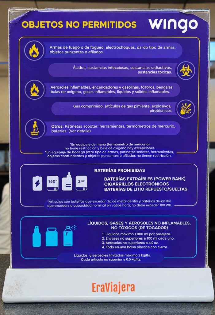 Artículos prohibidos en un vuelo con Wingo